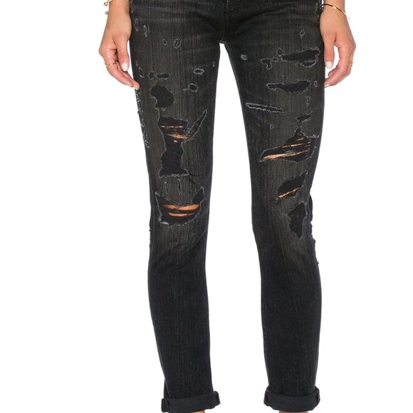 Agolde Chloe Low Rise Slim Jeans Liverpool Black Distressed Size 24 - Picture 2 of 10